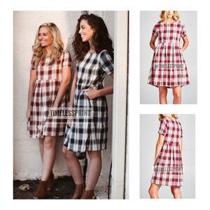 Burgundy/White Plaid Dress